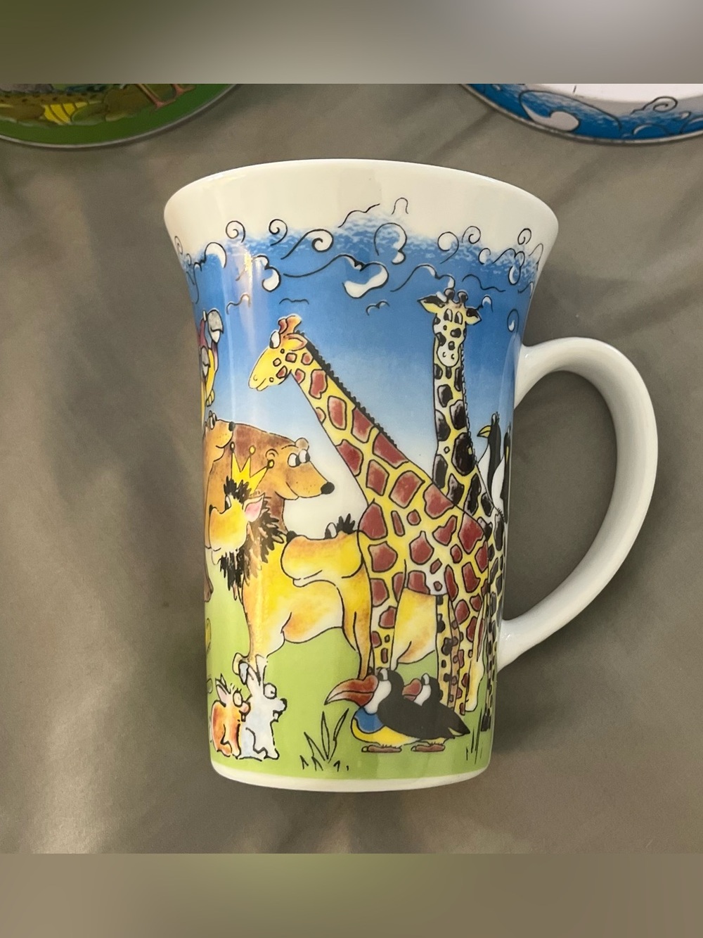 Noah’s Ark 2008 Vintage Blue Safari Animal Print Ceramic Mug with Coaster